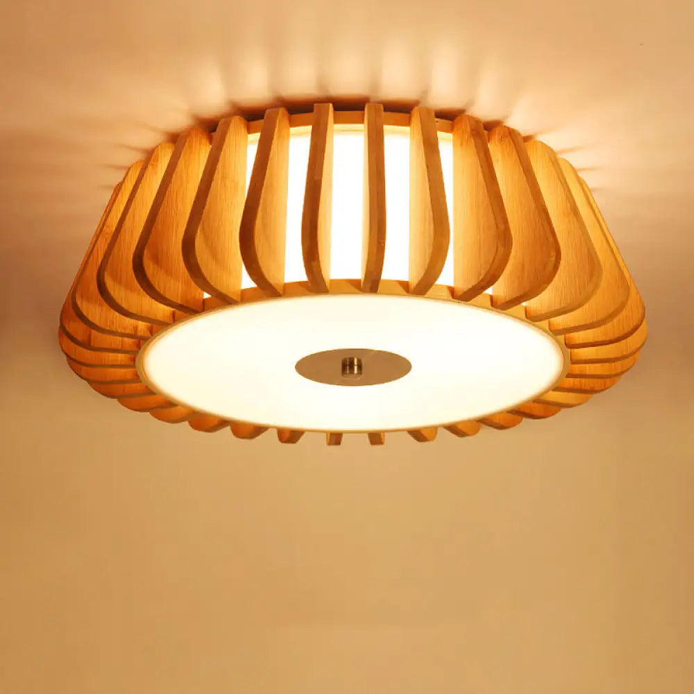Modern Bamboo Flush Light Fixture - Tapered Design Wood Ceiling Mounted 19.5’/23.5’ Wide 1 Bulb