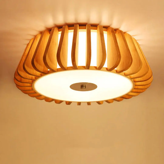 Modern Bamboo Flush Light Fixture - Tapered Design Wood Ceiling Mounted 19.5’/23.5’ Wide 1 Bulb