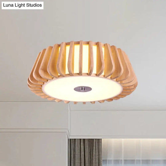 Modern Bamboo Flush Light Fixture - Tapered Design Wood Ceiling Mounted 19.5’/23.5’ Wide 1 Bulb