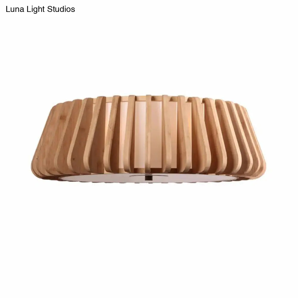 Modern Bamboo Flush Light Fixture - Tapered Design Wood Ceiling Mounted 19.5’/23.5’ Wide 1 Bulb