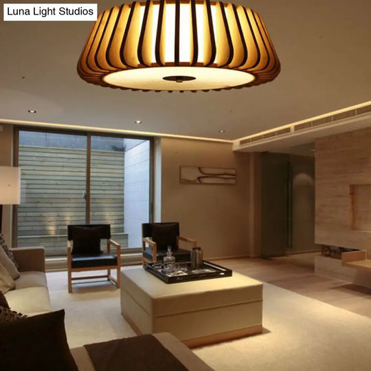 Modern Bamboo Flush Light Fixture - Tapered Design Wood Ceiling Mounted 19.5/23.5 Wide 1 Bulb