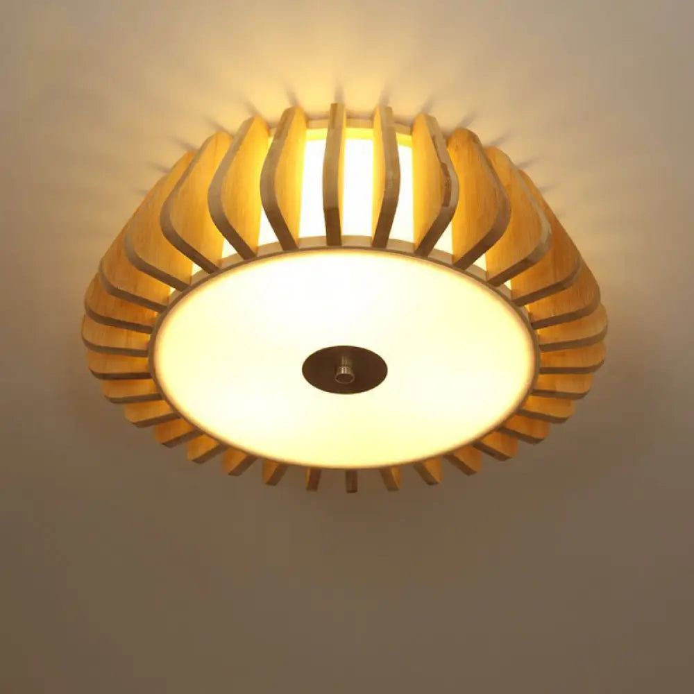 Modern Bamboo Flush Light Fixture - Tapered Design Wood Ceiling Mounted 19.5’/23.5’ Wide 1 Bulb