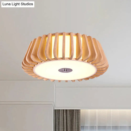 Modern Bamboo Flush Light Fixture - Tapered Design Wood Ceiling Mounted 19.5/23.5 Wide 1 Bulb