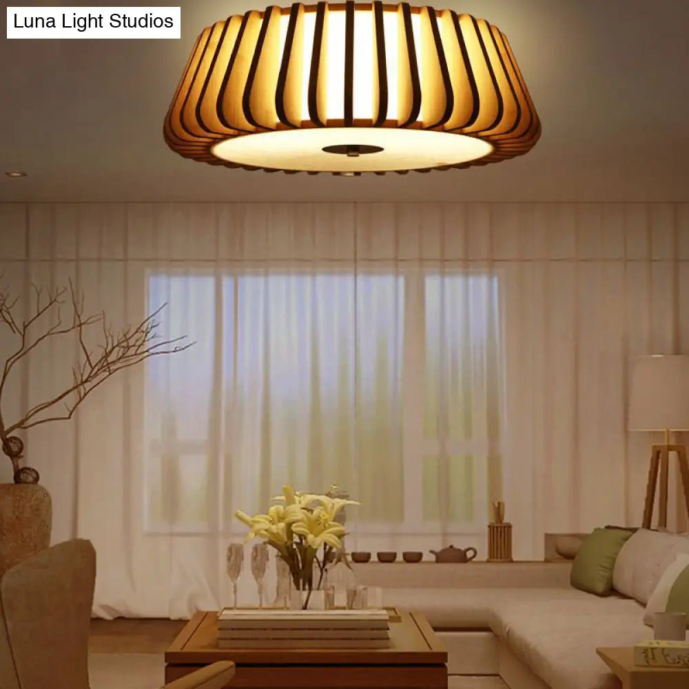 Modern Bamboo Flush Light Fixture - Tapered Design Wood Ceiling Mounted 19.5’/23.5’ Wide 1 Bulb