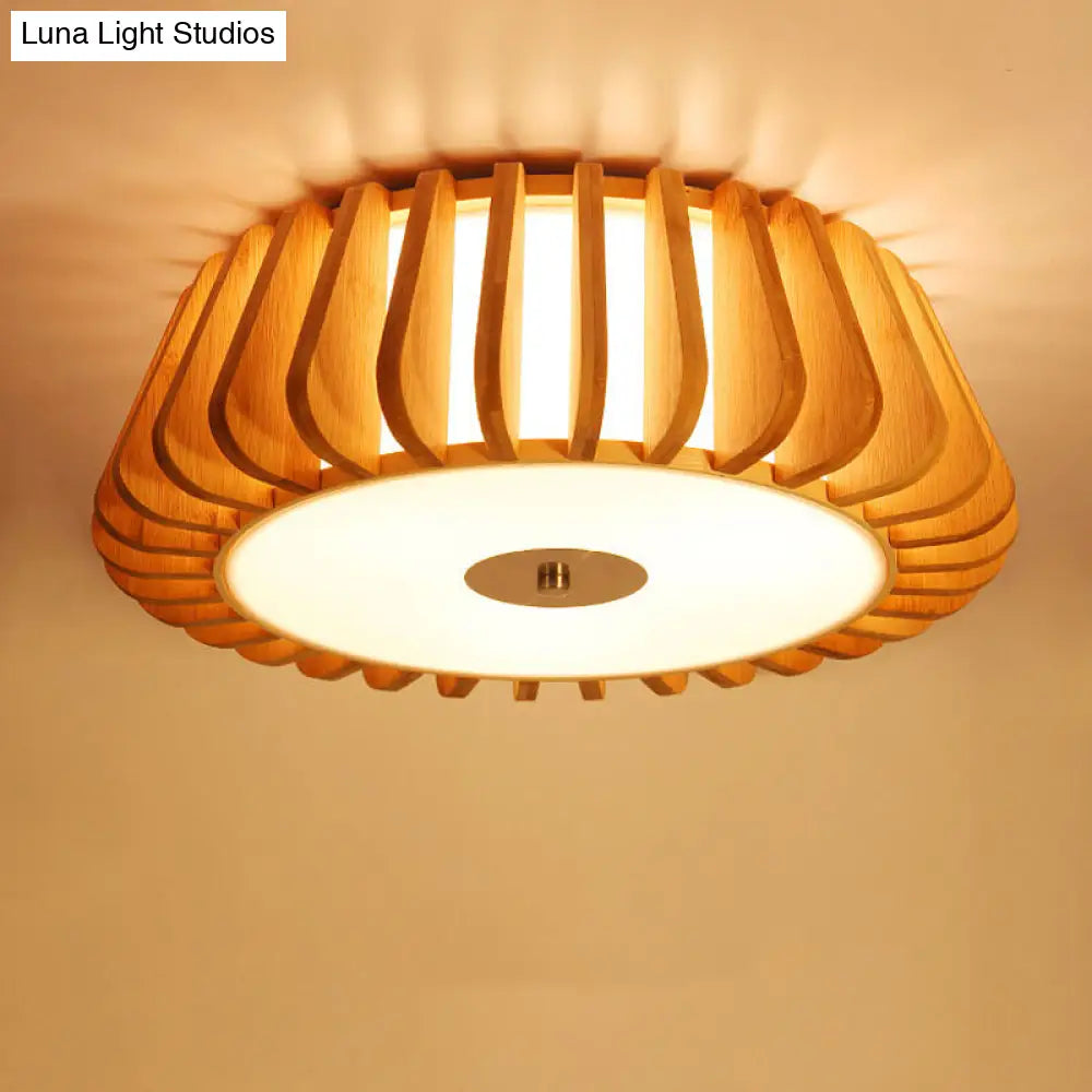 Modern Bamboo Flush Light Fixture - Tapered Design Wood Ceiling Mounted 19.5/23.5 Wide 1 Bulb / 19.5