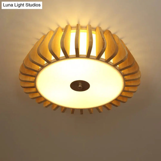 Modern Bamboo Flush Light Fixture - Tapered Design Wood Ceiling Mounted 19.5/23.5 Wide 1 Bulb / 23.5