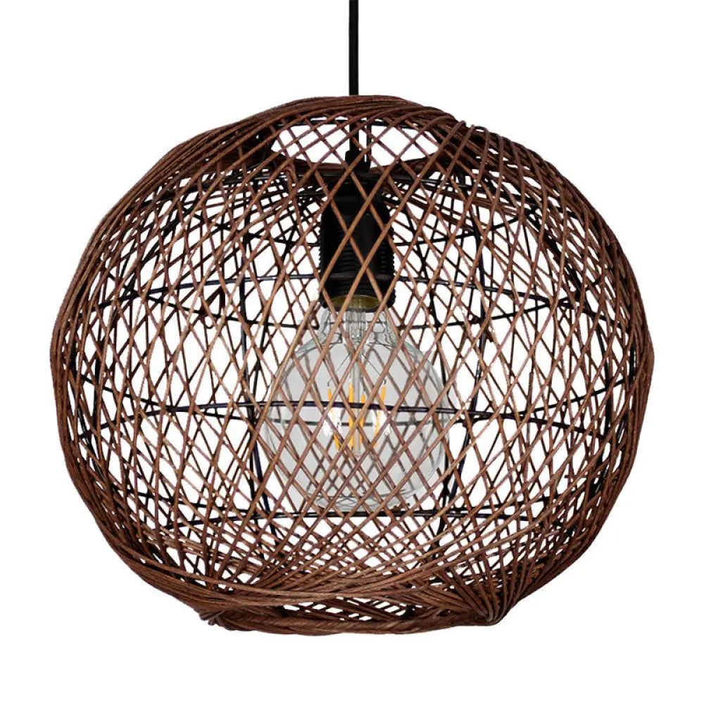 Modern Bamboo Globe Pendant Light: 1-Light Coffee Ceiling Lamp For Indoor Spaces