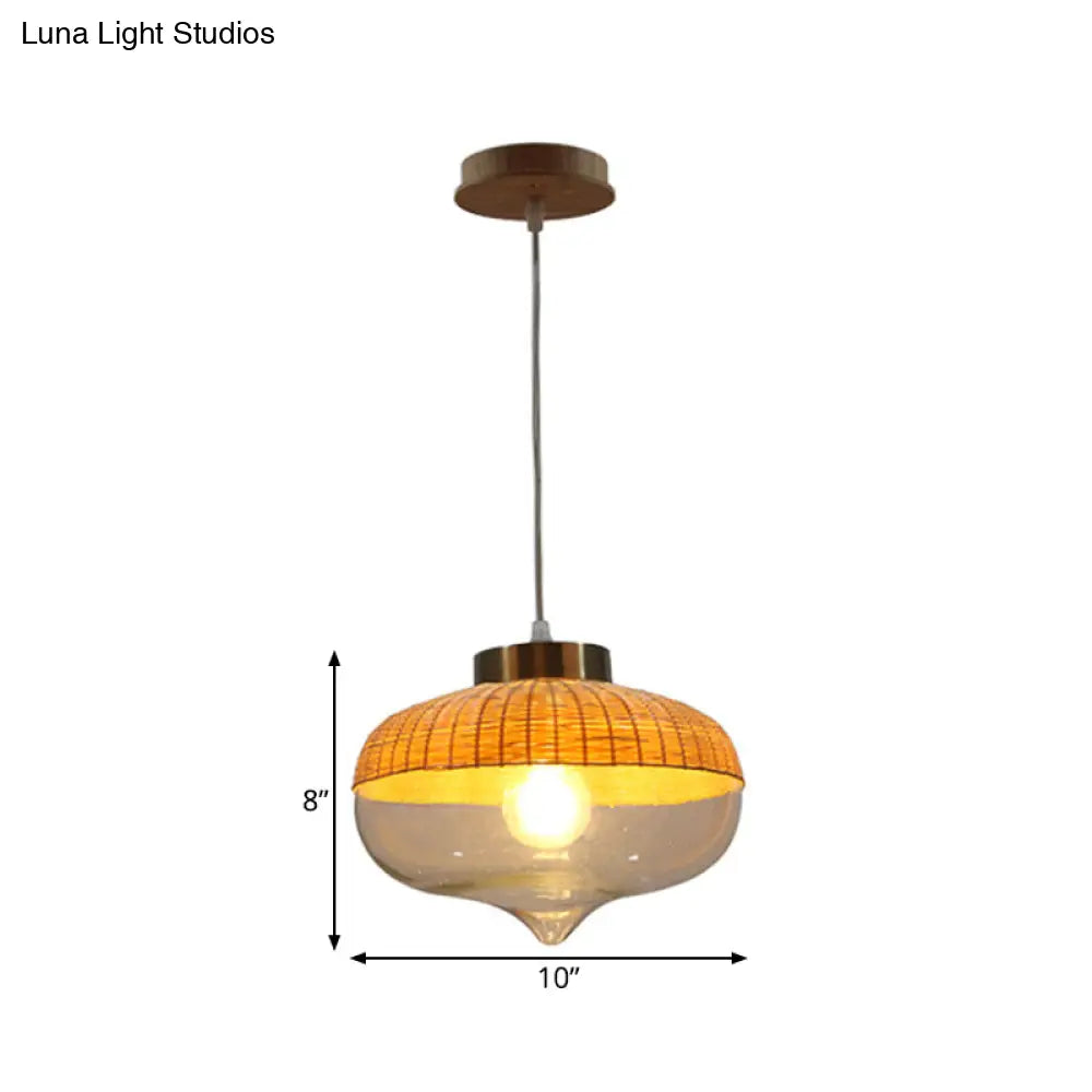 Modern Bamboo Hanging Pendant Light - 6’/10’ Wide Teardrop/Onion Single Yellow Suspension Lamp