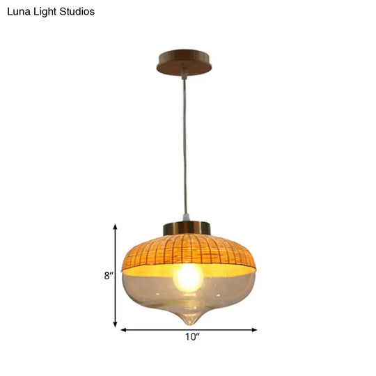 Modern Bamboo Hanging Pendant Light - 6’/10’ Wide Teardrop/Onion Single Yellow Suspension Lamp