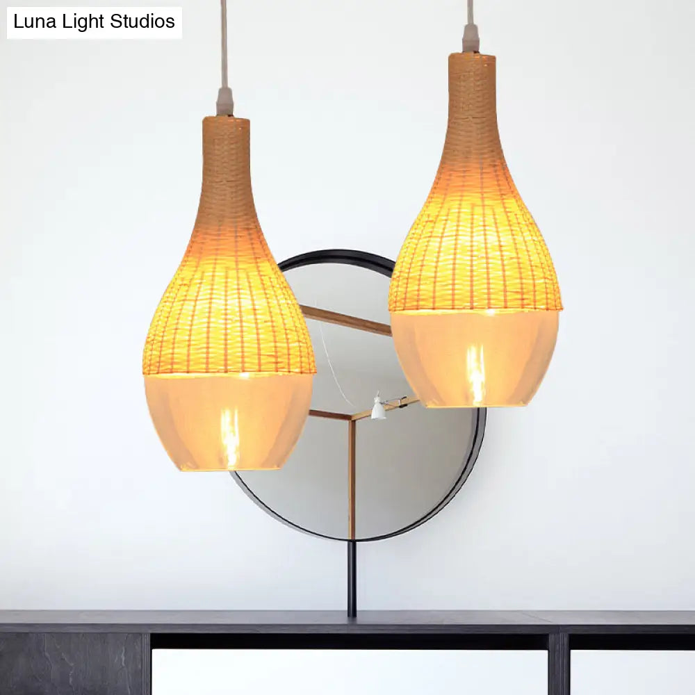 Modern Bamboo Hanging Pendant Light - 6’/10’ Wide Teardrop/Onion Single Yellow Suspension Lamp