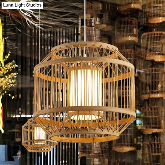 Modern Bamboo Hanging Pendant Light - Elegant Single Restaurant Ceiling Lamp In Wood