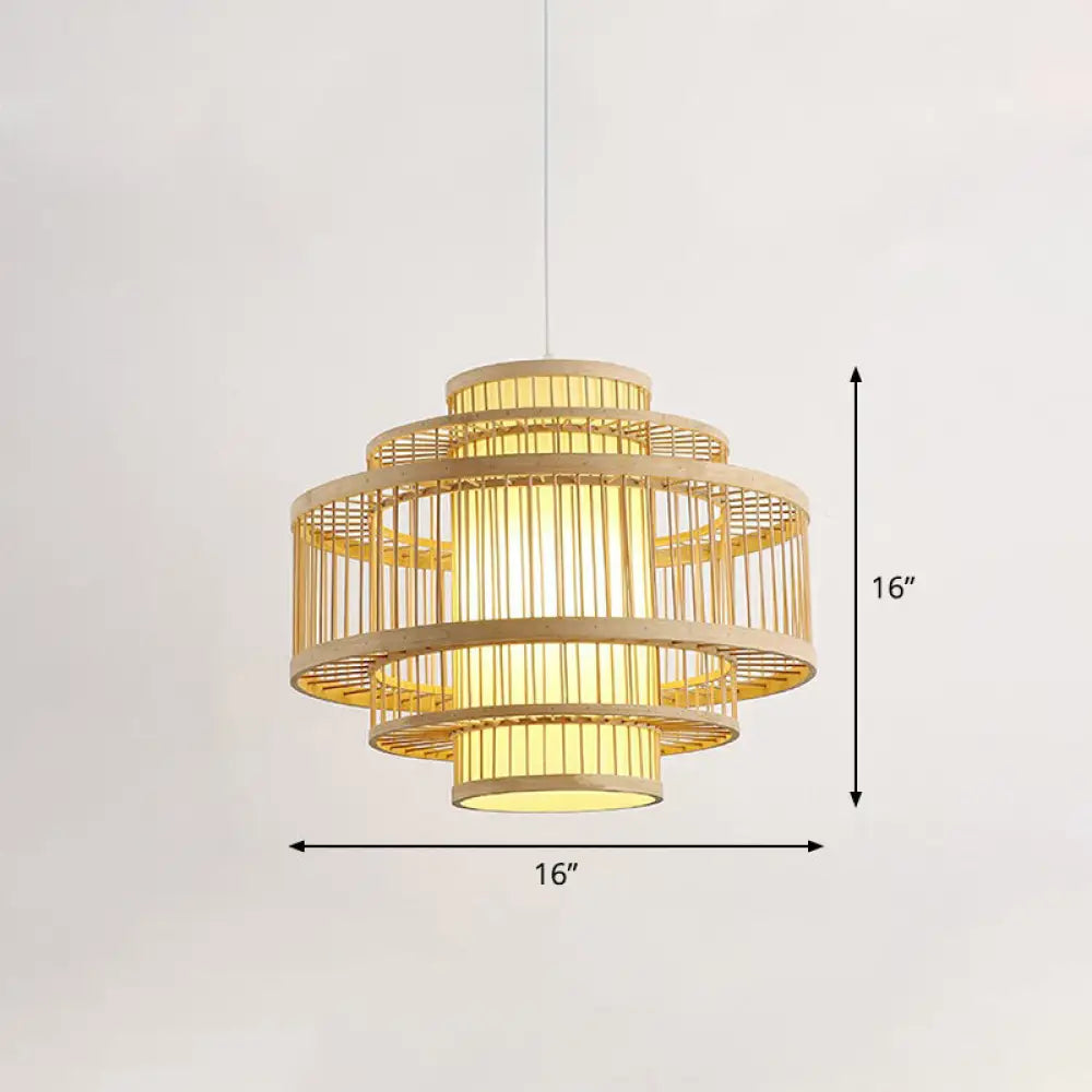 Modern Bamboo Hanging Pendant Light - Elegant Single Restaurant Ceiling Lamp In Wood / 16’ Round