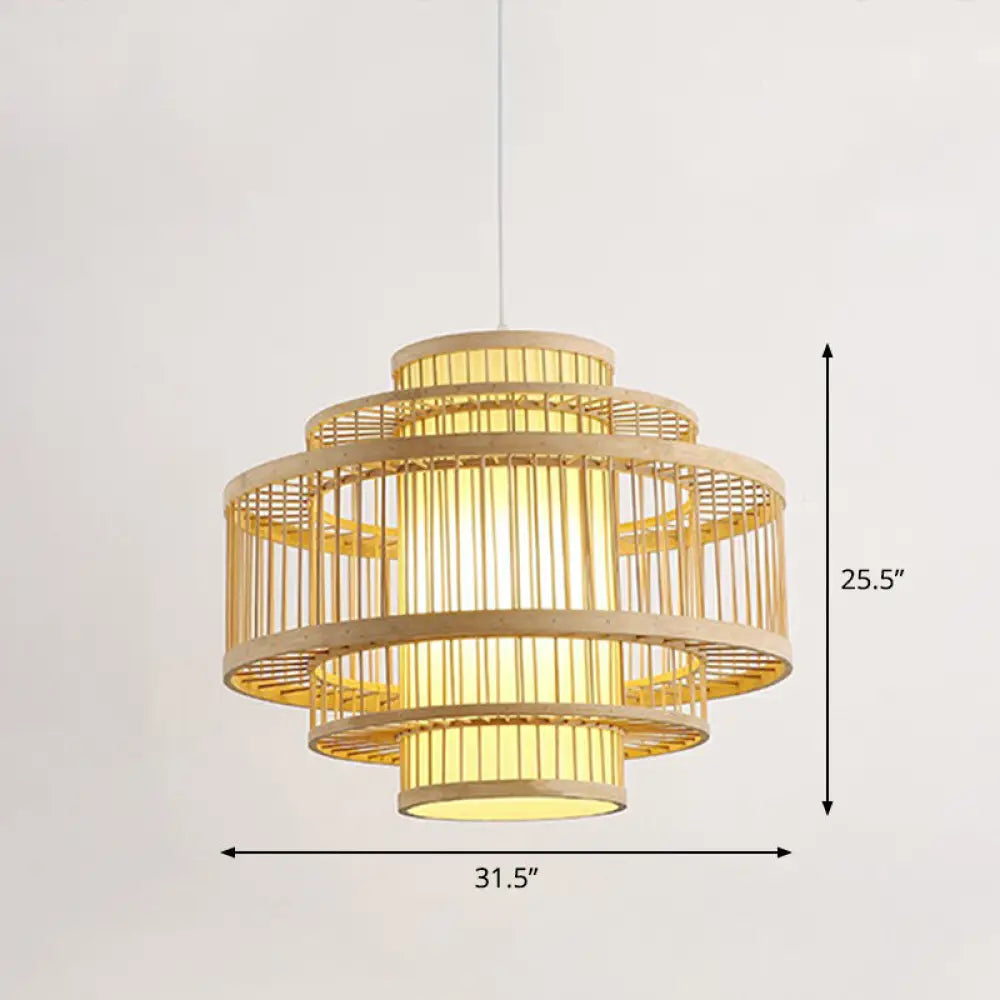 Modern Bamboo Hanging Pendant Light - Elegant Single Restaurant Ceiling Lamp In Wood / 31.5’ Round