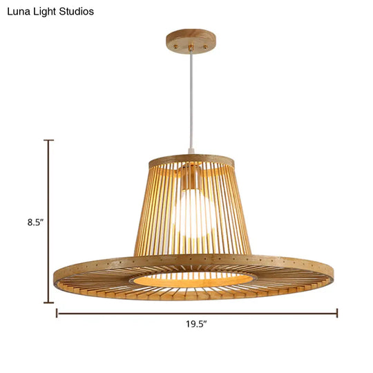 Modern Bamboo Hat Pendant Light - Beige Dining Room Pendulum 1 Head