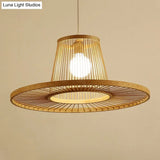 Modern Bamboo Hat Pendant Light - Beige Dining Room Pendulum 1 Head