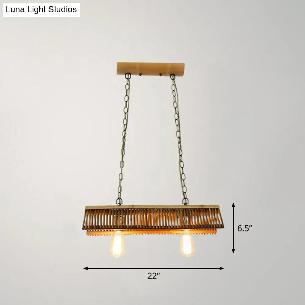 Modern Bamboo Island Pendant Light Fixture With Triangle Roof Design - Wood Ceiling Lighting