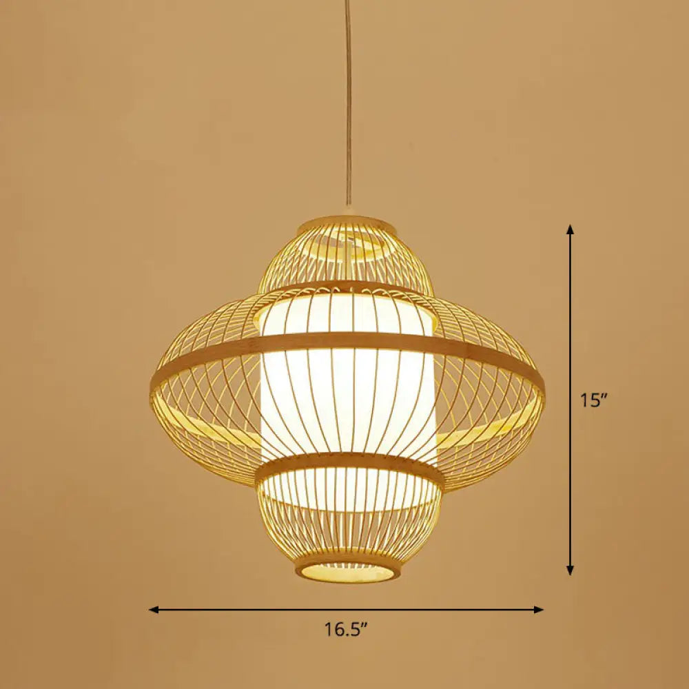 Modern Bamboo Lantern Pendant Light For Restaurants - Single Wood Hanging Ceiling Fixture / 16.5