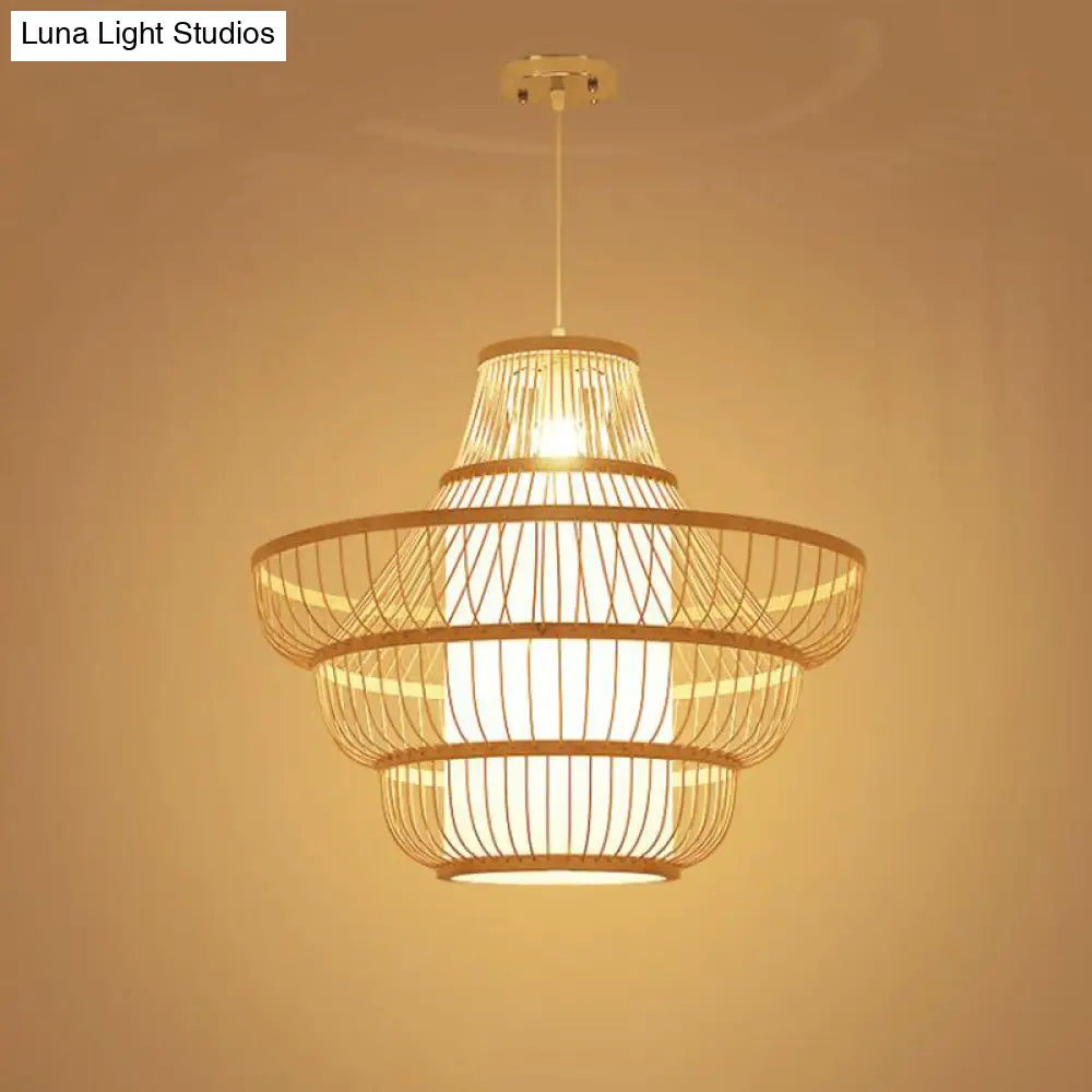 Modern Bamboo Lantern Pendant Light With Shaded Restaurant Ceiling Design - Wood