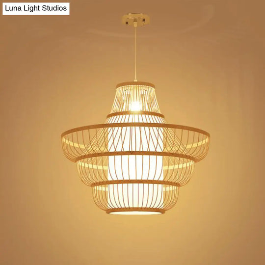 Modern Bamboo Lantern Pendant Light With Shaded Restaurant Ceiling Design - Wood