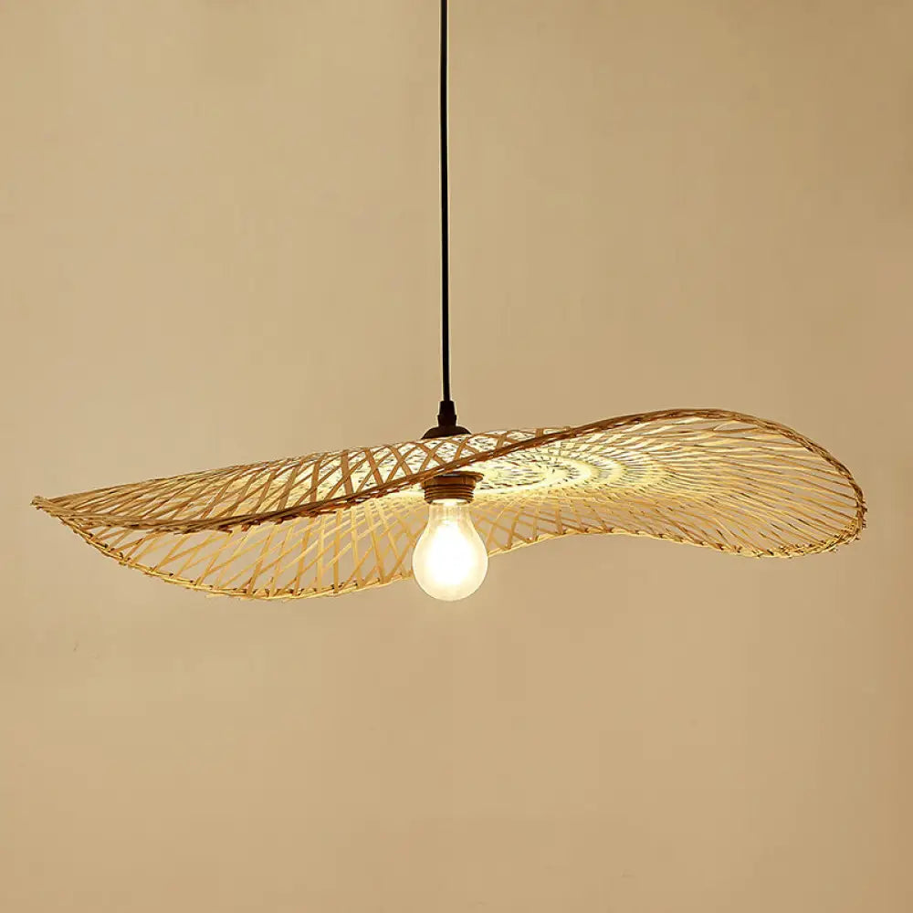 Modern Bamboo Pendant Ceiling Light - Wood Lotus Leaf Design For Restaurants / 21.5 A