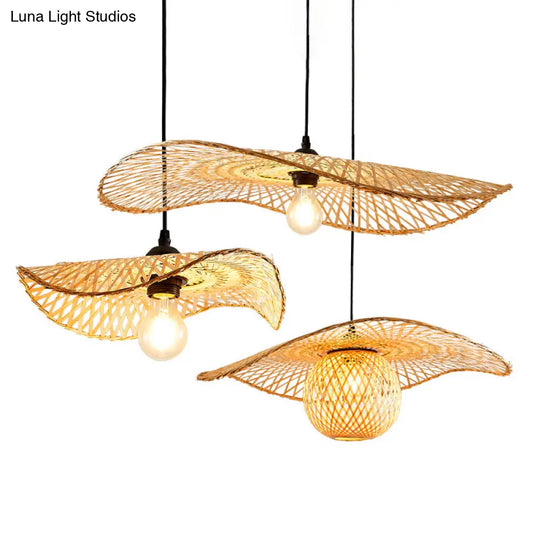 Modern Bamboo Pendant Ceiling Light - Wood Lotus Leaf Design For Restaurants