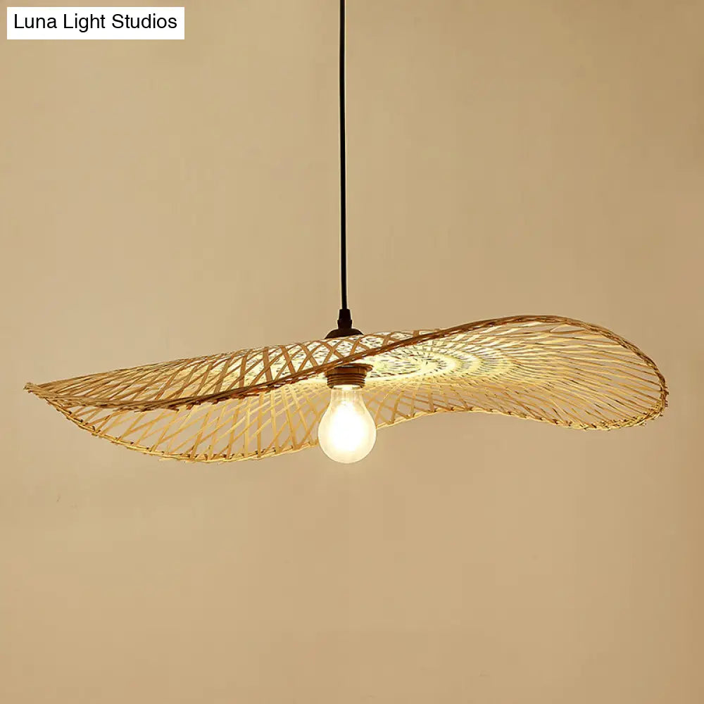 Modern Bamboo Pendant Ceiling Light - Wood Lotus Leaf Design For Restaurants