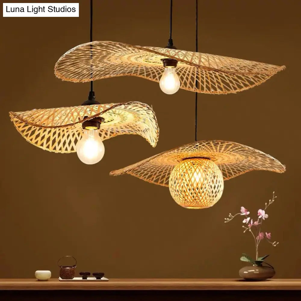 Modern Bamboo Pendant Ceiling Light - Wood Lotus Leaf Design For Restaurants