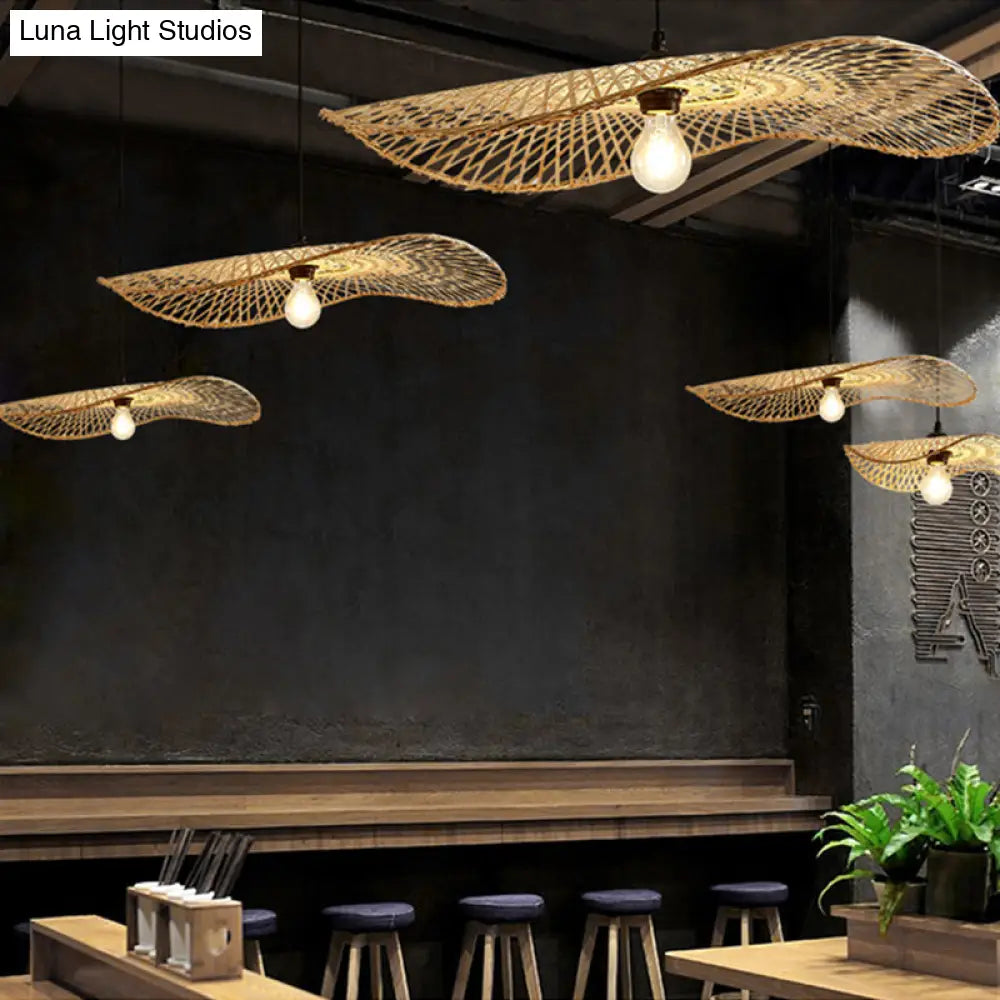 Modern Bamboo Pendant Ceiling Light - Wood Lotus Leaf Design For Restaurants