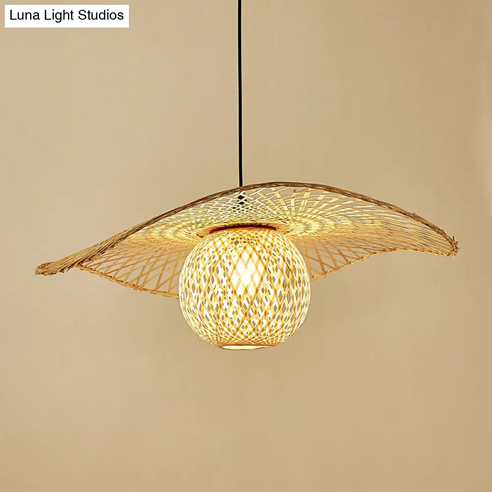 Modern Bamboo Pendant Ceiling Light - Wood Lotus Leaf Design For Restaurants