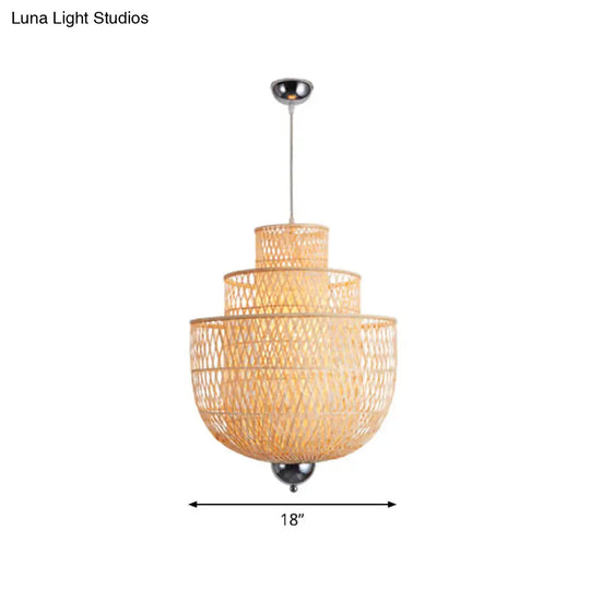 Modern Inverted Bamboo Pendant Lamp For Restaurant - 3 Layers 1 Light Beige 18-31.5 W