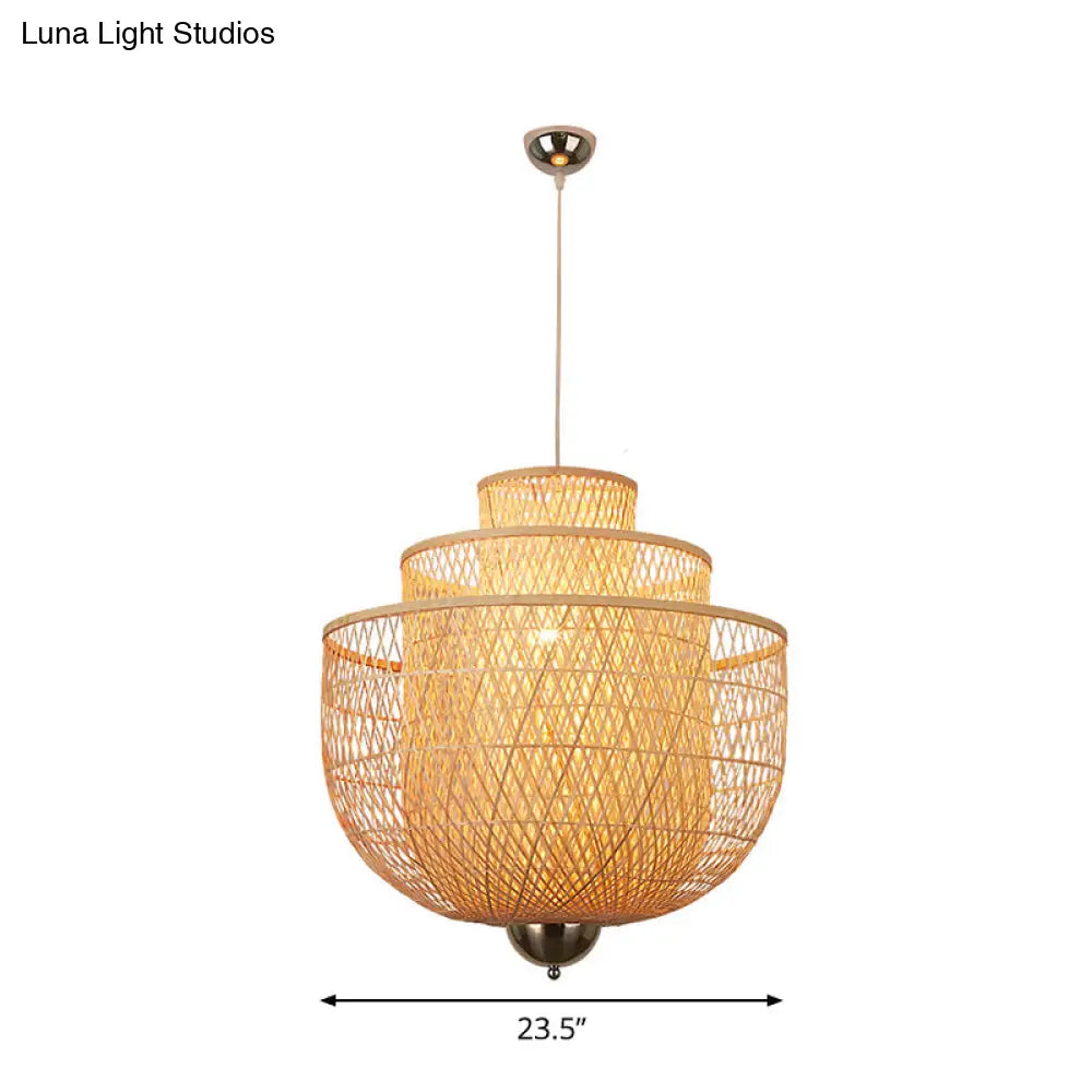 Modern Bamboo Pendant Lamp With Inverted 3-Layers And 1 Light - Perfect For Restaurants