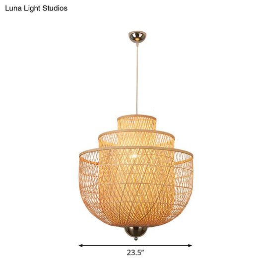 Modern Bamboo Pendant Lamp With Inverted 3-Layers And 1 Light - Perfect For Restaurants