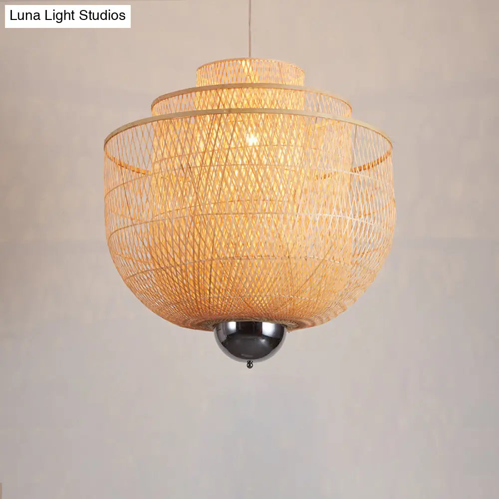 Modern Inverted Bamboo Pendant Lamp For Restaurant - 3 Layers 1 Light Beige 18-31.5 W