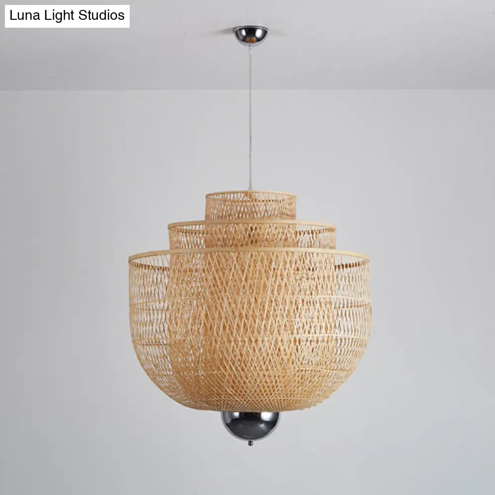 Modern Bamboo Pendant Lamp With Inverted 3-Layers And 1 Light - Perfect For Restaurants