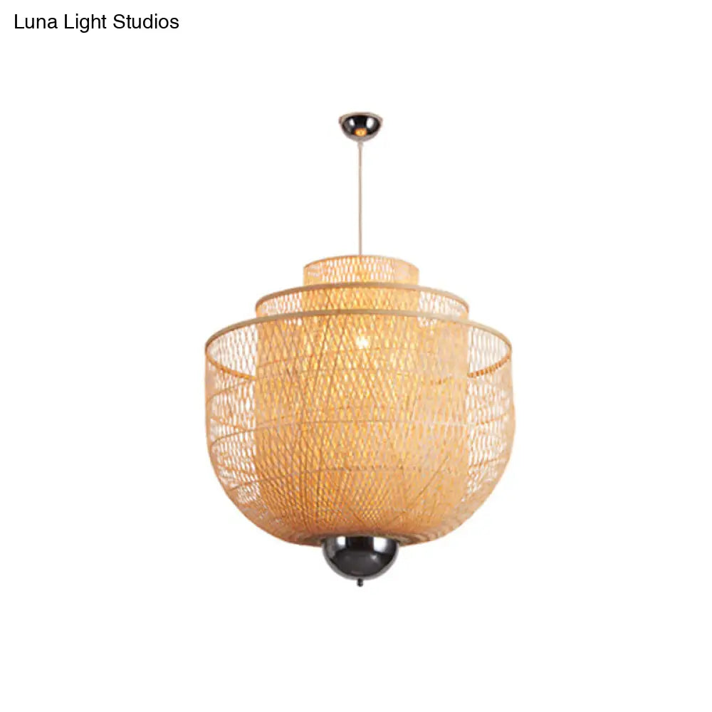 Modern Inverted Bamboo Pendant Lamp For Restaurant - 3 Layers 1 Light Beige 18-31.5 W