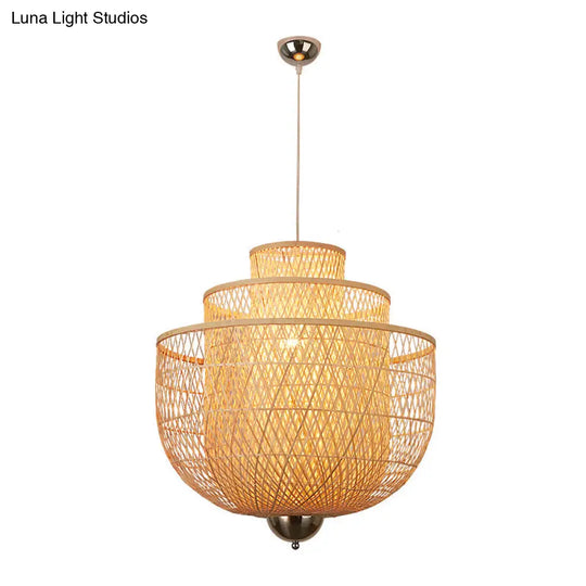 Modern Bamboo Pendant Lamp With Inverted 3-Layers And 1 Light - Perfect For Restaurants