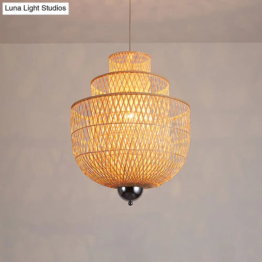 Modern Inverted Bamboo Pendant Lamp For Restaurant - 3 Layers 1 Light Beige 18-31.5 W / 18