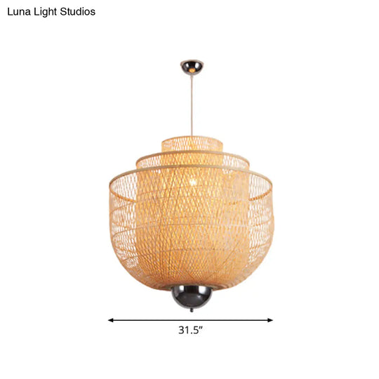 Modern Bamboo Pendant Lamp With Inverted 3-Layers And 1 Light - Perfect For Restaurants