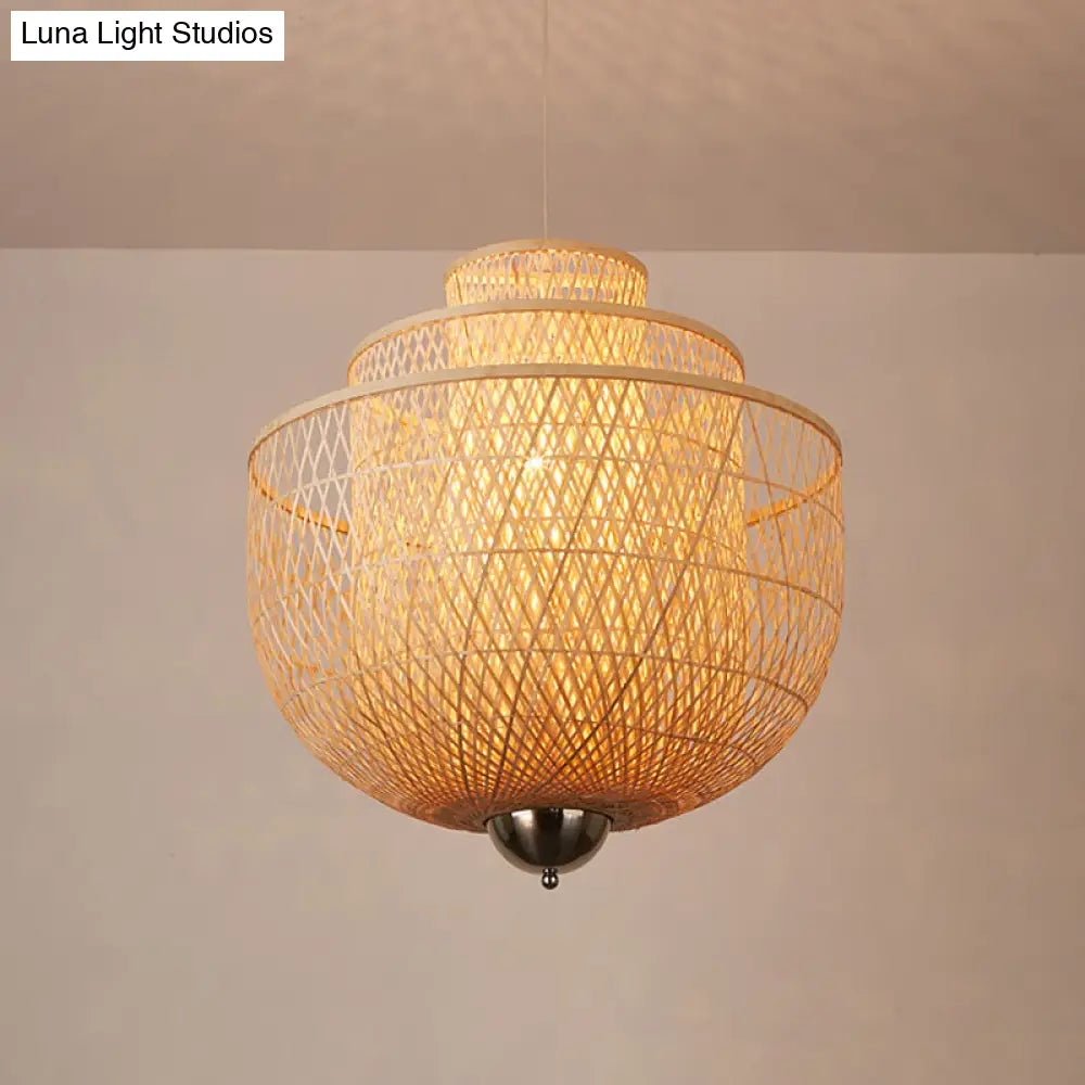 Modern Bamboo Pendant Lamp With Inverted 3-Layers And 1 Light - Perfect For Restaurants