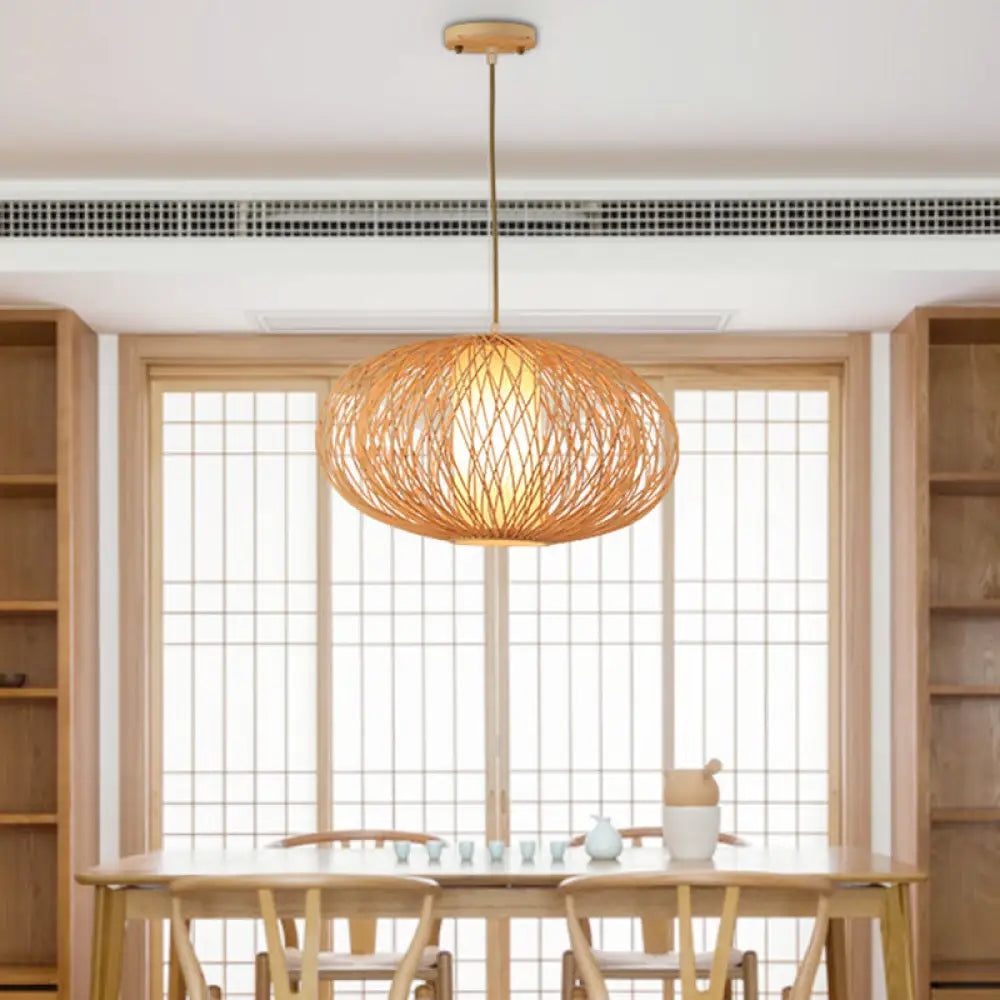 Modern Bamboo Pendant Light Fixture - Cross Woven Design 1 Beige Dining Room Lighting