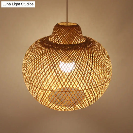 Modern Bamboo Pendant Light Fixture With Handmade Wood Accent