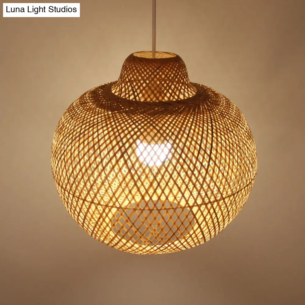 Modern Bamboo Pendant Light Fixture - Handmade Wood Base 1 Bulb