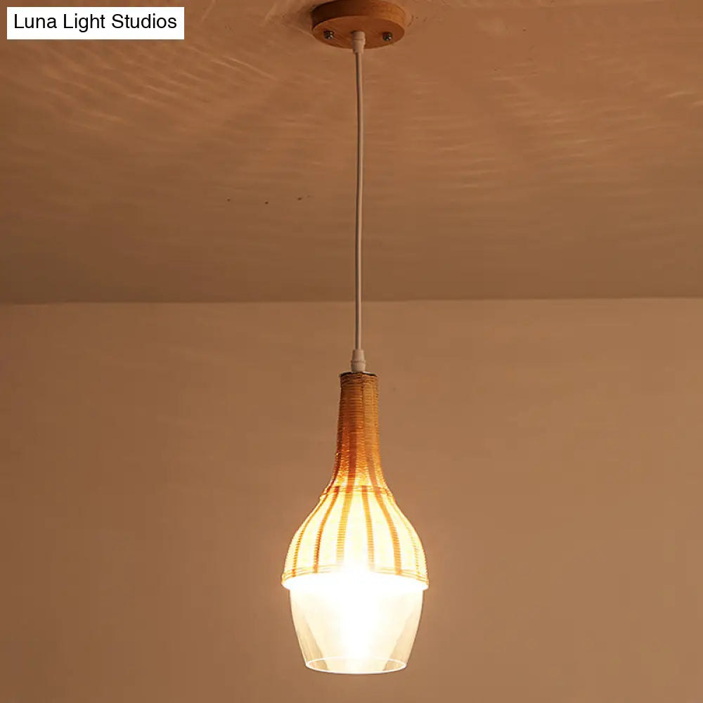 Modern Bamboo Dome Pendant Light Fixture For Dining Room - Eco-Friendly Wood Hanging Lamp