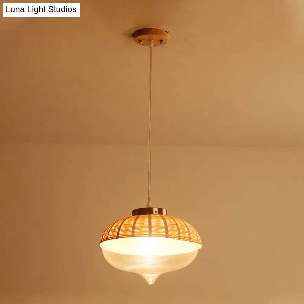 Modern Bamboo Dome Pendant Light Fixture For Dining Room - Eco-Friendly Wood Hanging Lamp