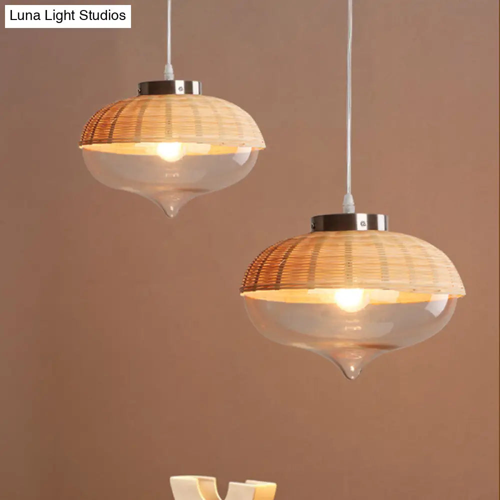 Modern Bamboo Dome Pendant Light Fixture For Dining Room - Eco-Friendly Wood Hanging Lamp / B