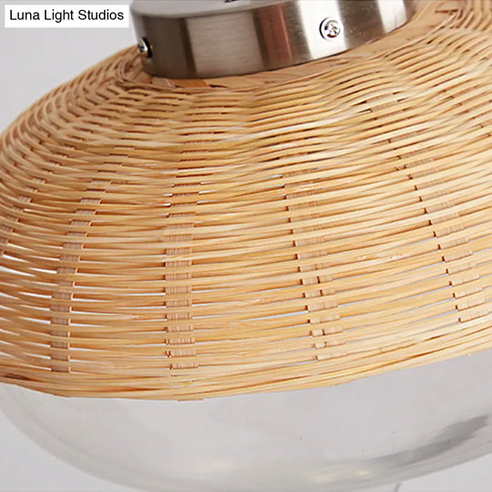 Modern Bamboo Pendant Light Fixture - Wood Design For Dining Room