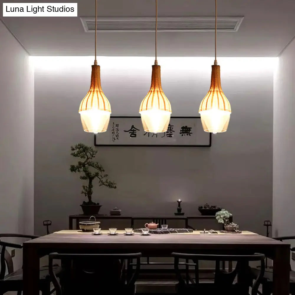 Modern Bamboo Dome Pendant Light Fixture For Dining Room - Eco-Friendly Wood Hanging Lamp