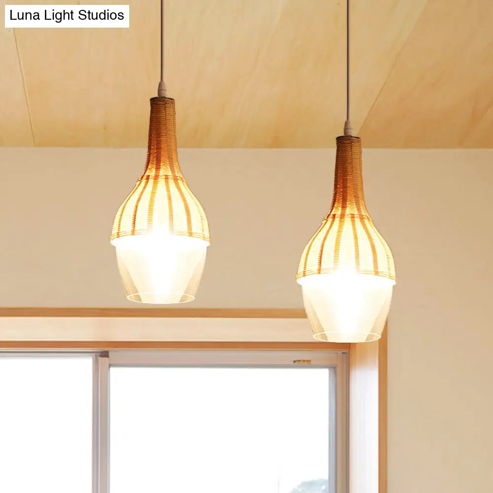 Modern Bamboo Dome Pendant Light Fixture For Dining Room - Eco-Friendly Wood Hanging Lamp / A