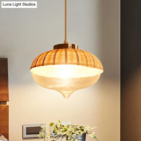 Modern Bamboo Dome Pendant Light Fixture For Dining Room - Eco-Friendly Wood Hanging Lamp