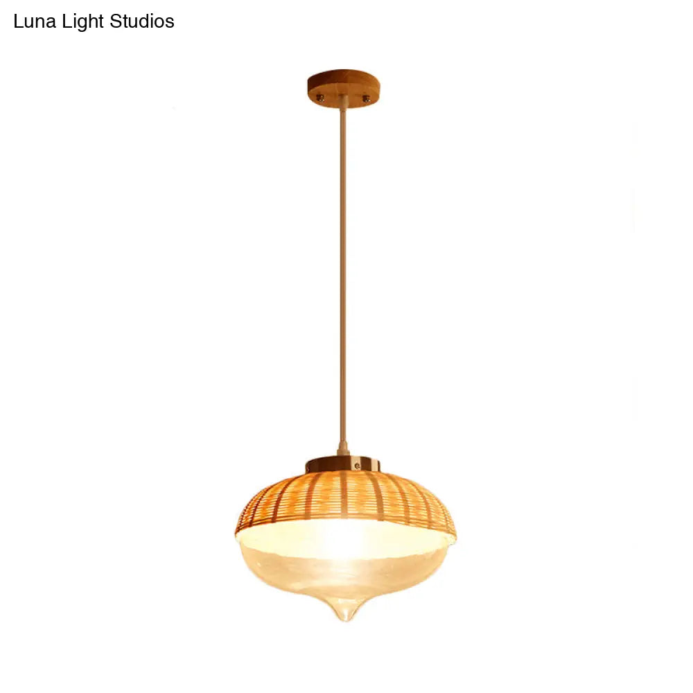 Modern Bamboo Pendant Light Fixture - Wood Design For Dining Room